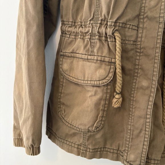 Roxy Olive Green Utility Jacket with Striped Hoodie - Size S - Picture 2 of 7